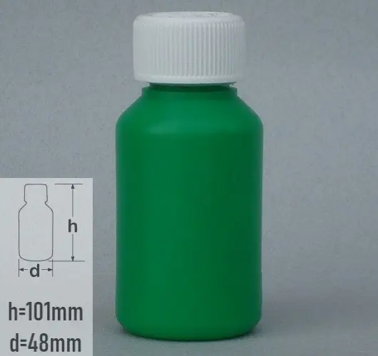 Sticla plastic 100ml de culoare verde cu capac tip child resistance alb